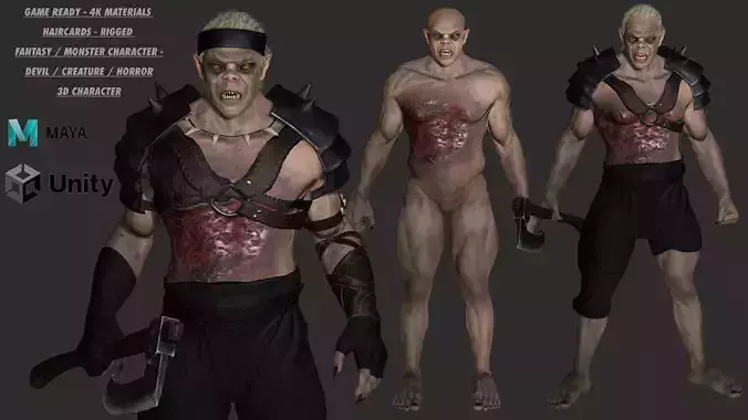 AAA 3D REALISTIC CHARACTER  - THE WOUNDED MONSTER 03 Low-poly 3D model