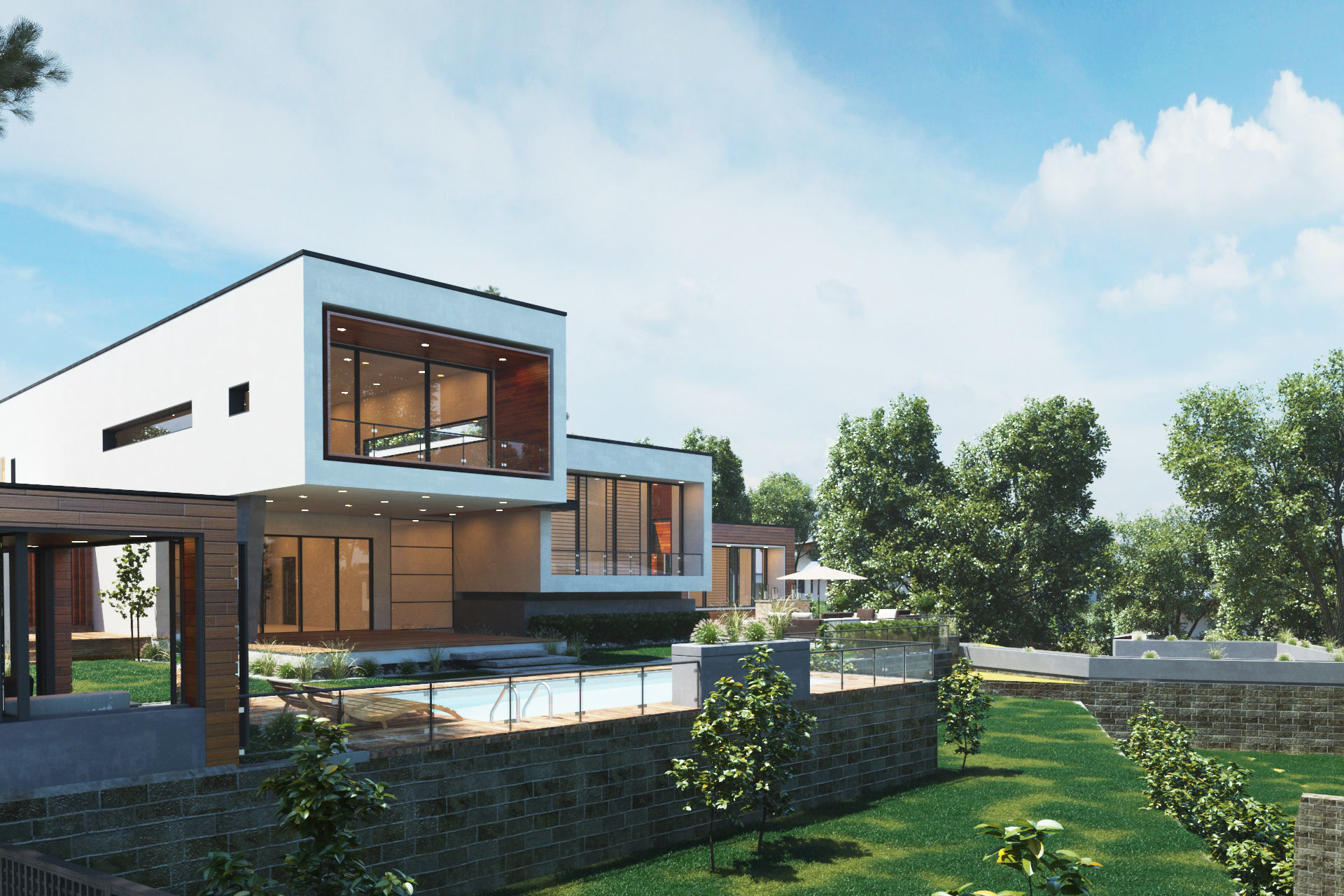 Modern house 3D scene environment with forest surrounded 3D model_2