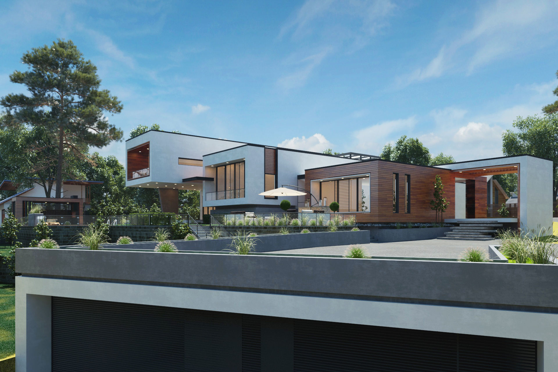 Modern house 3D scene environment with forest surrounded 3D model_3