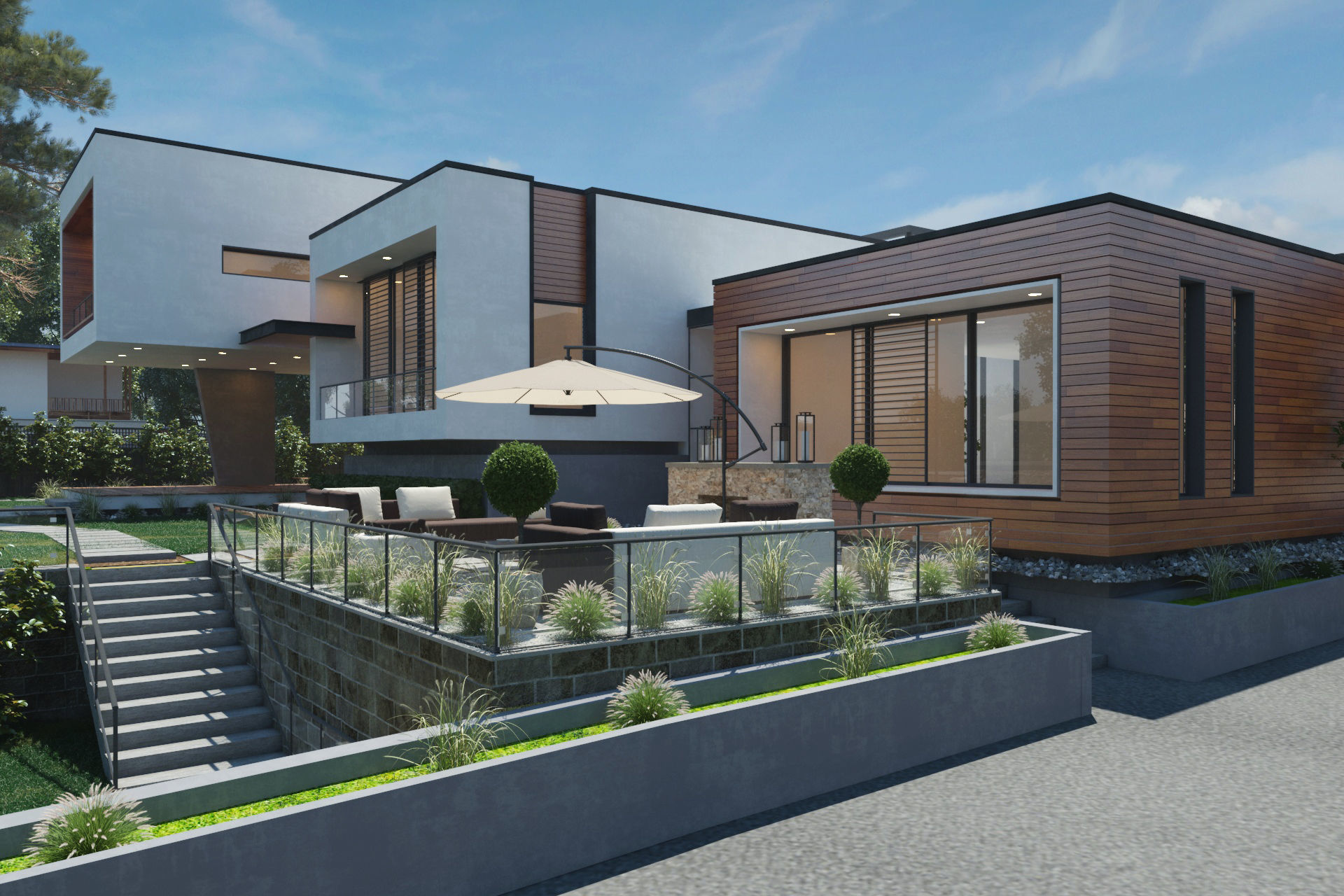 Modern house 3D scene environment with forest surrounded 3D model_1