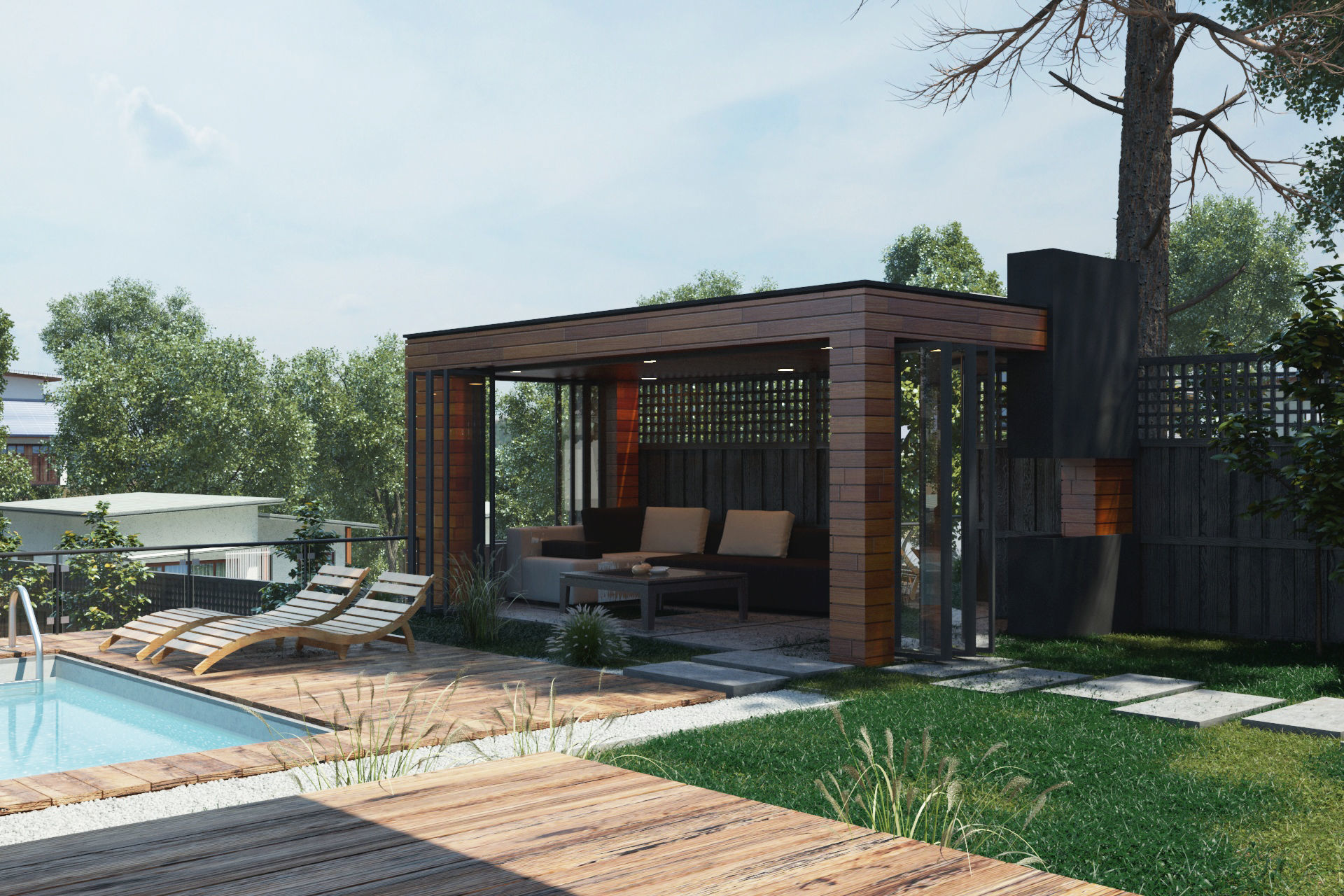Modern house 3D scene environment with forest surrounded 3D model_4