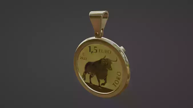 1oz Spanish gold toro bull coin bezel frame mount euro