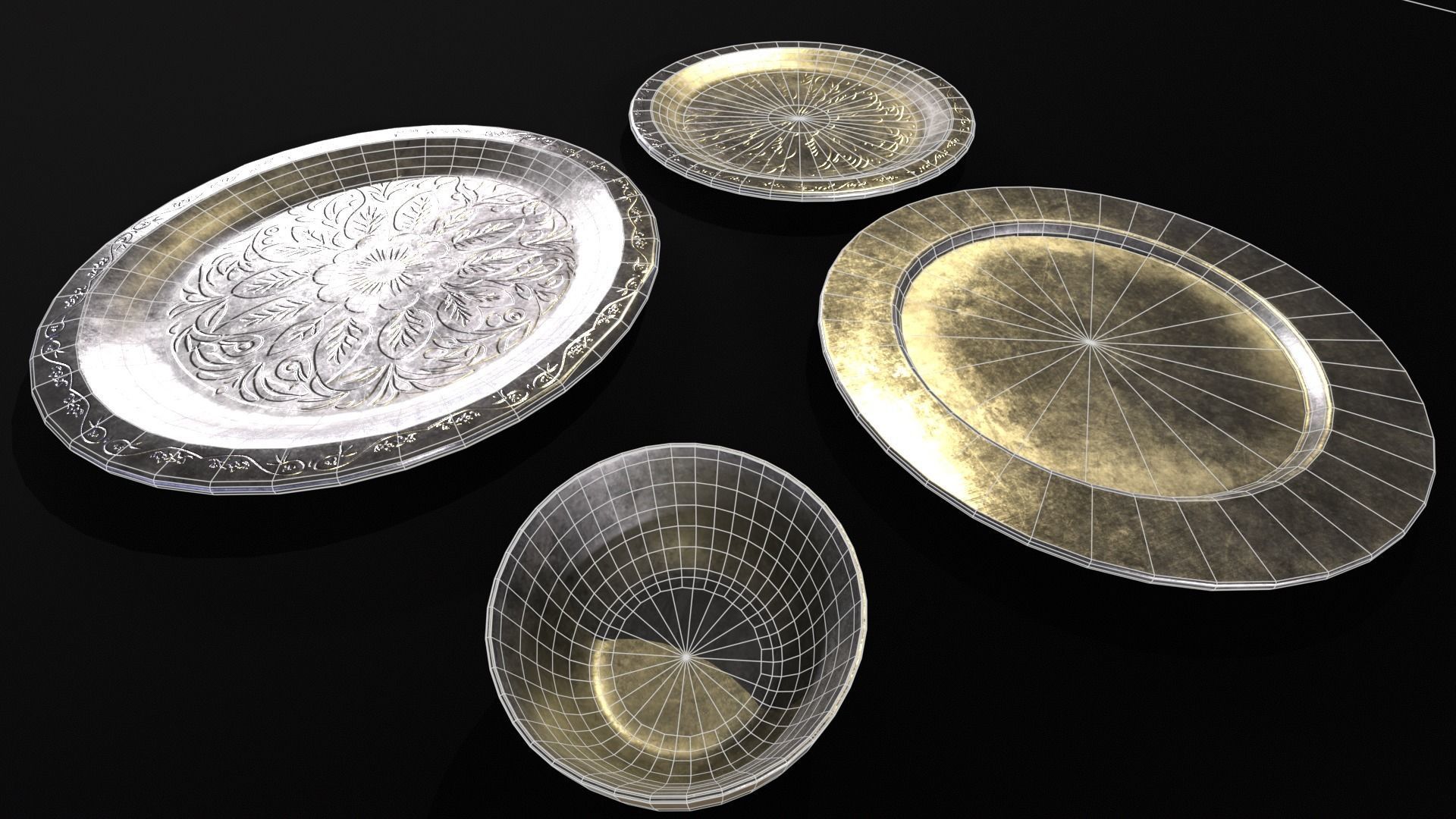 Medieval Silver Dishes Set Low-poly 3D model_15