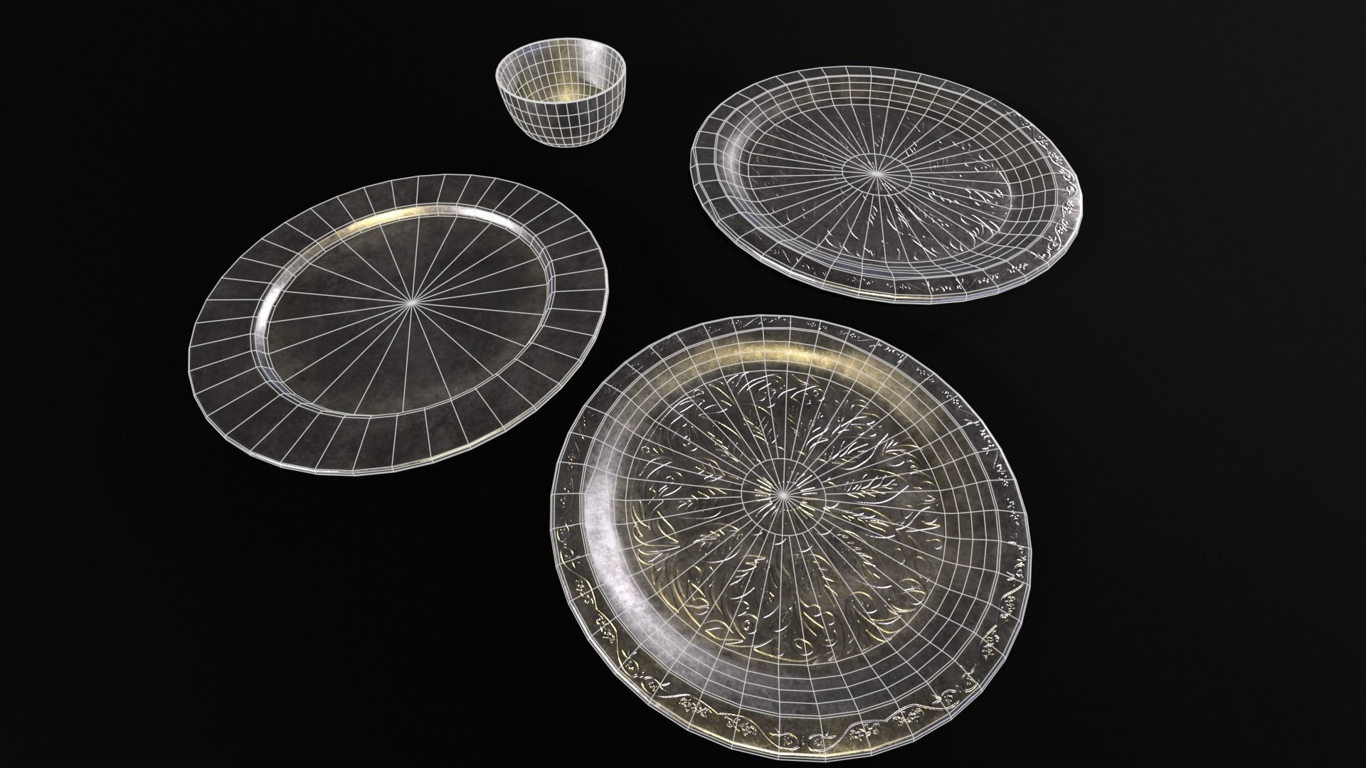 Medieval Silver Dishes Set Low-poly 3D model_7