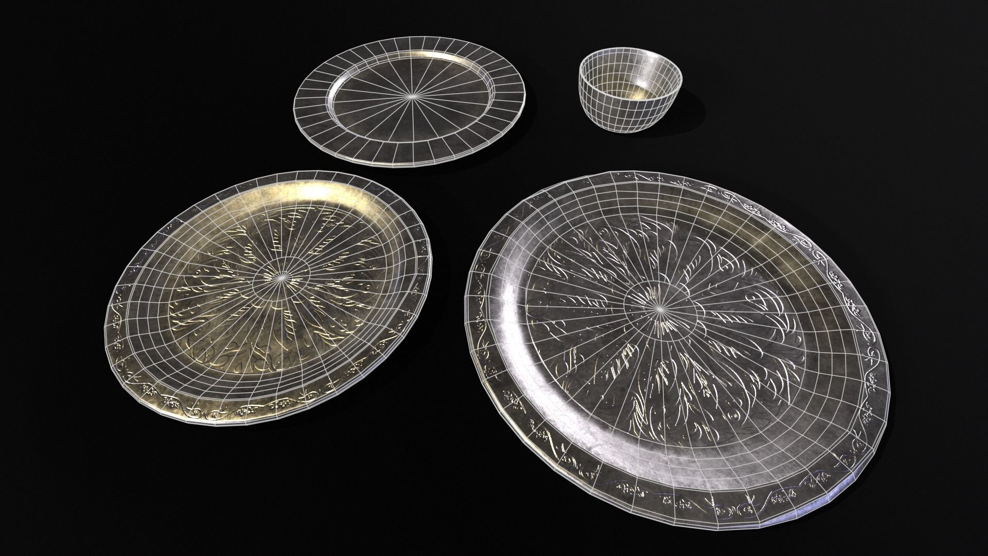 Medieval Silver Dishes Set Low-poly 3D model_11