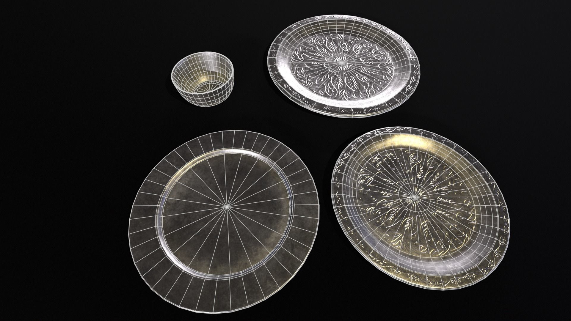 Medieval Silver Dishes Set Low-poly 3D model_3