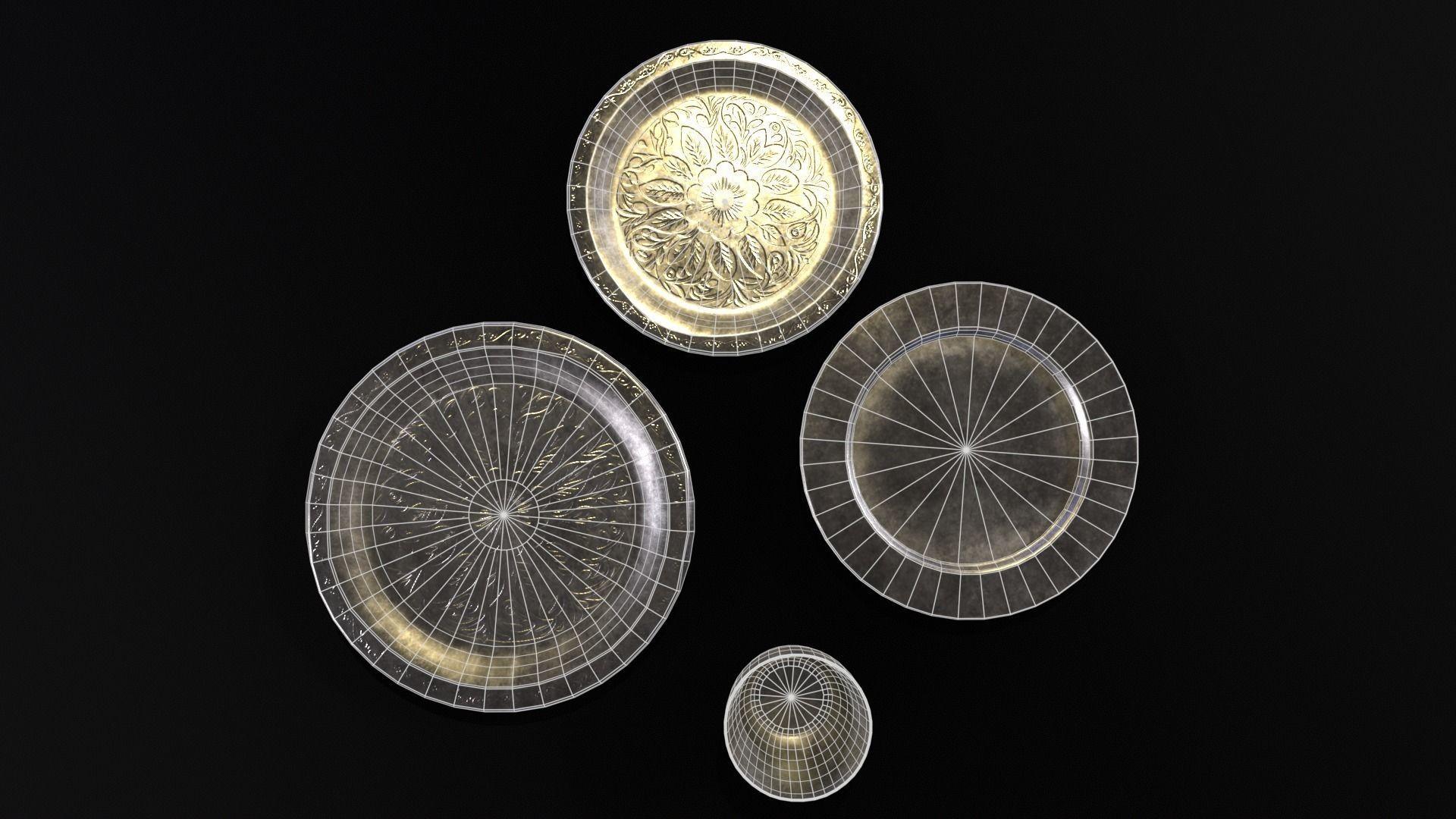 Medieval Silver Dishes Set Low-poly 3D model_17