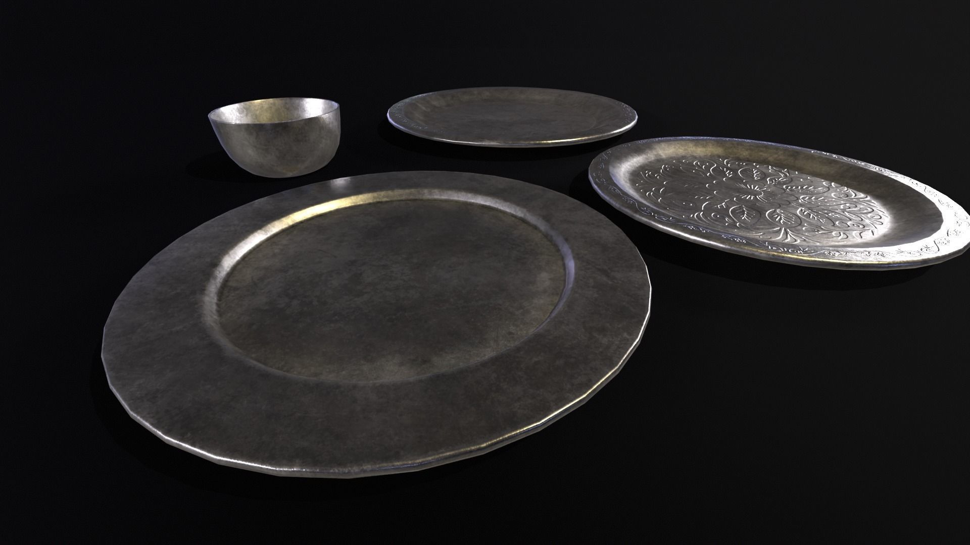 Medieval Silver Dishes Set Low-poly 3D model_20