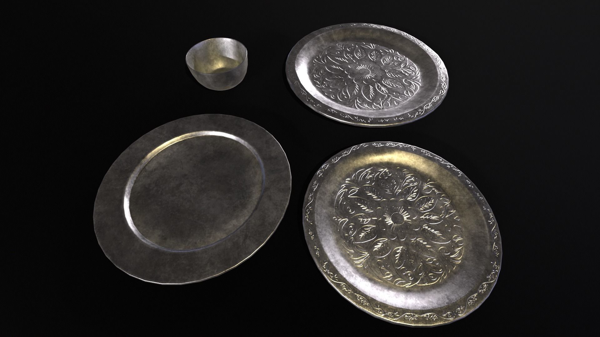 Medieval Silver Dishes Set Low-poly 3D model_4