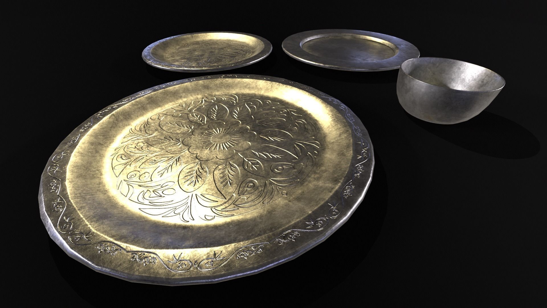 Medieval Silver Dishes Set Low-poly 3D model_12