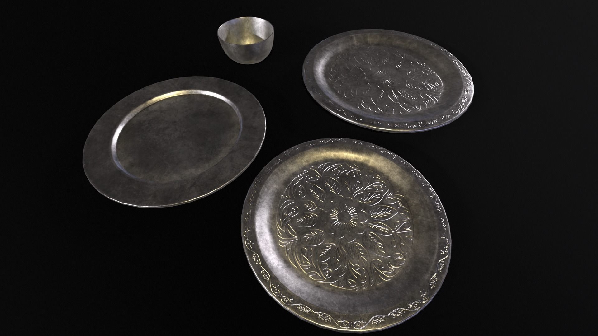 Medieval Silver Dishes Set Low-poly 3D model_6