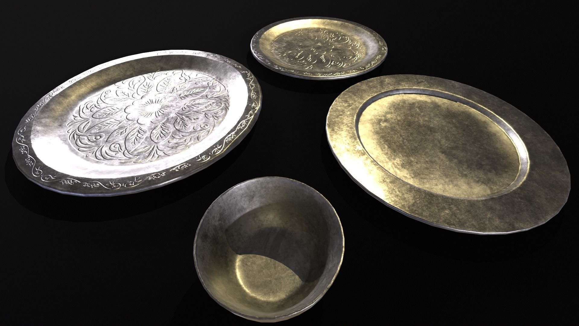 Medieval Silver Dishes Set Low-poly 3D model_14