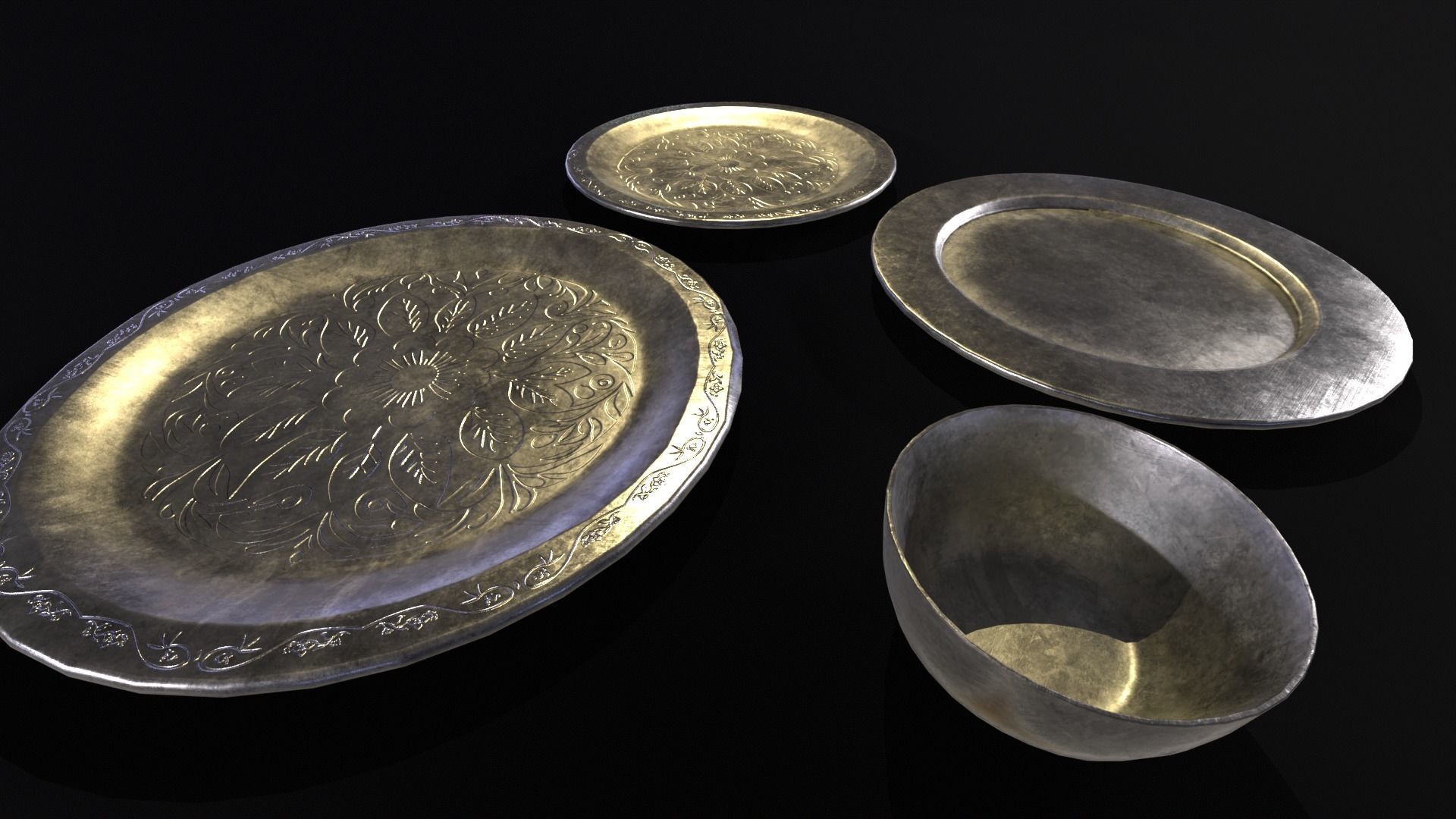 Medieval Silver Dishes Set Low-poly 3D model_18