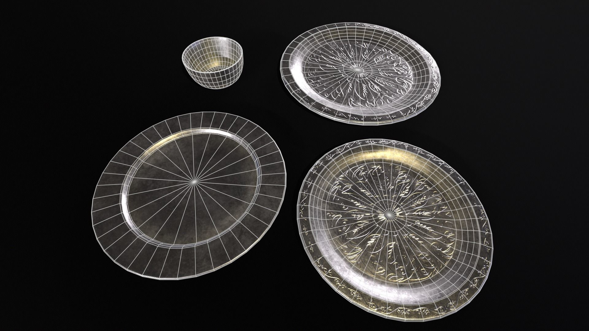 Medieval Silver Dishes Set Low-poly 3D model_5