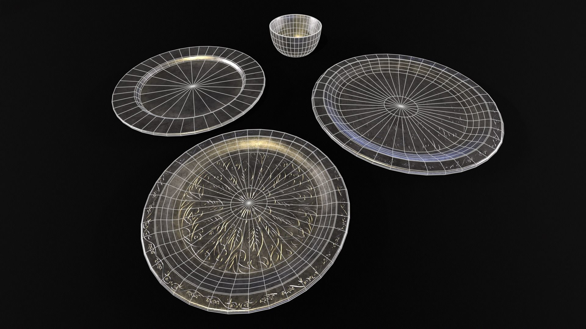 Medieval Silver Dishes Set Low-poly 3D model_9
