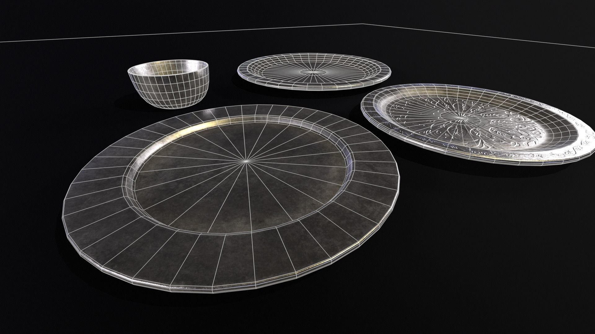 Medieval Silver Dishes Set Low-poly 3D model_21