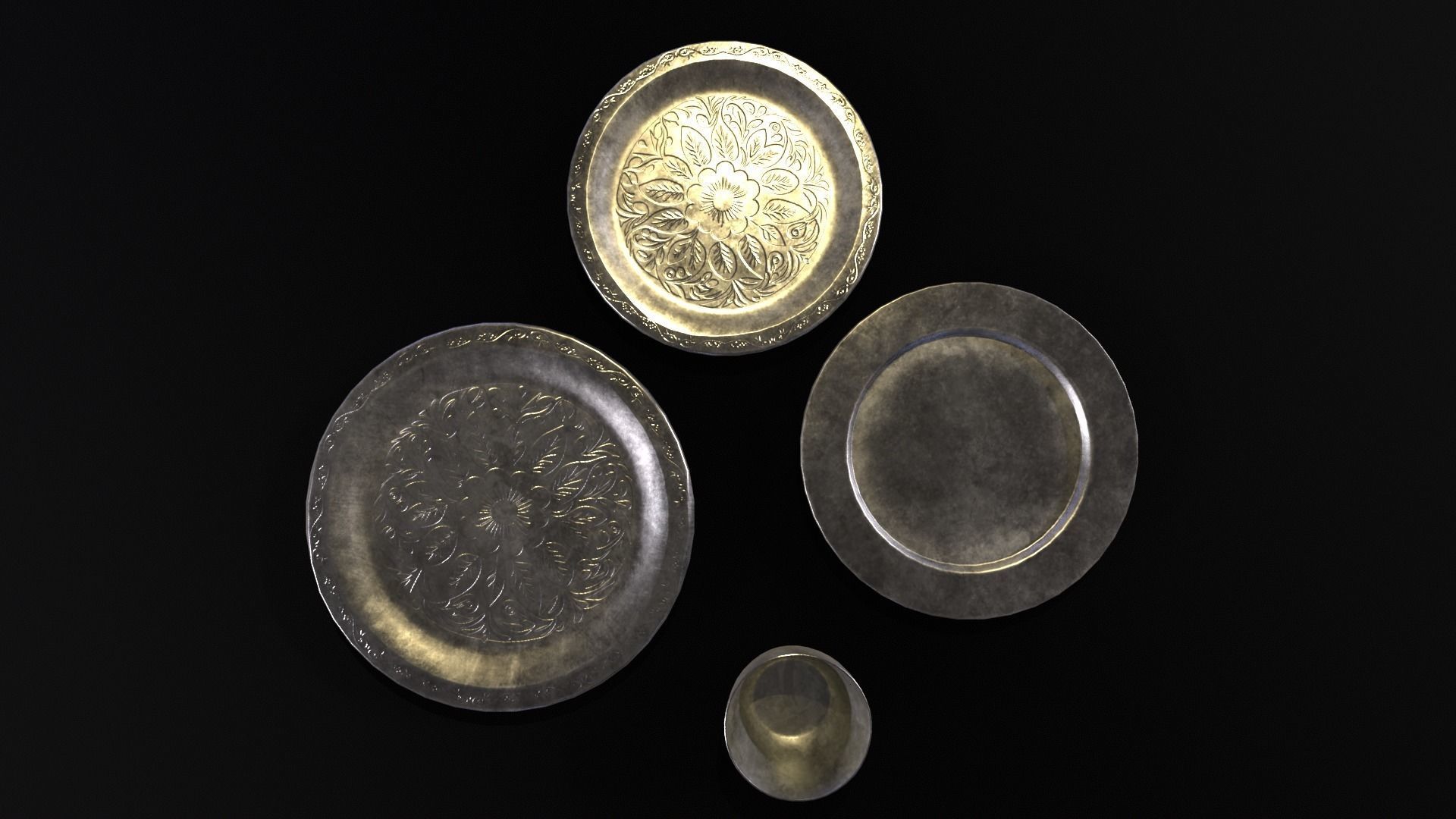Medieval Silver Dishes Set Low-poly 3D model_16