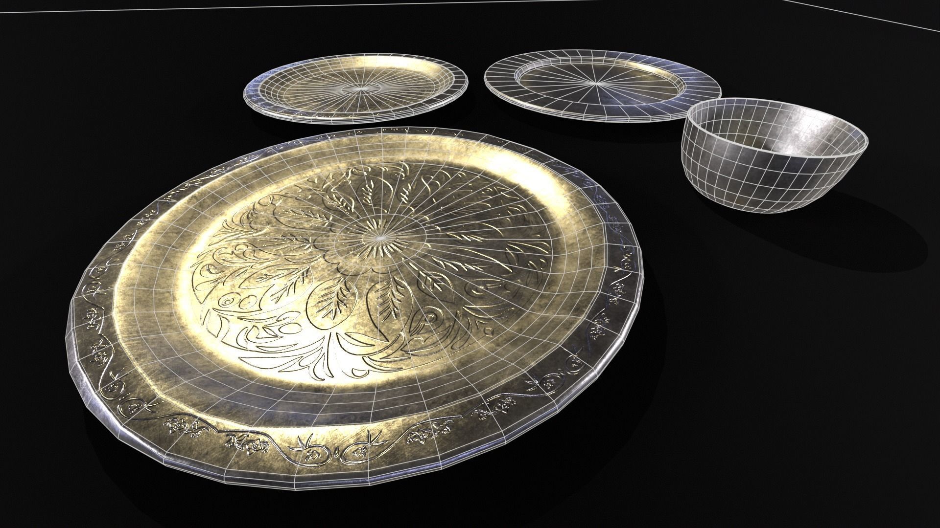 Medieval Silver Dishes Set Low-poly 3D model_13