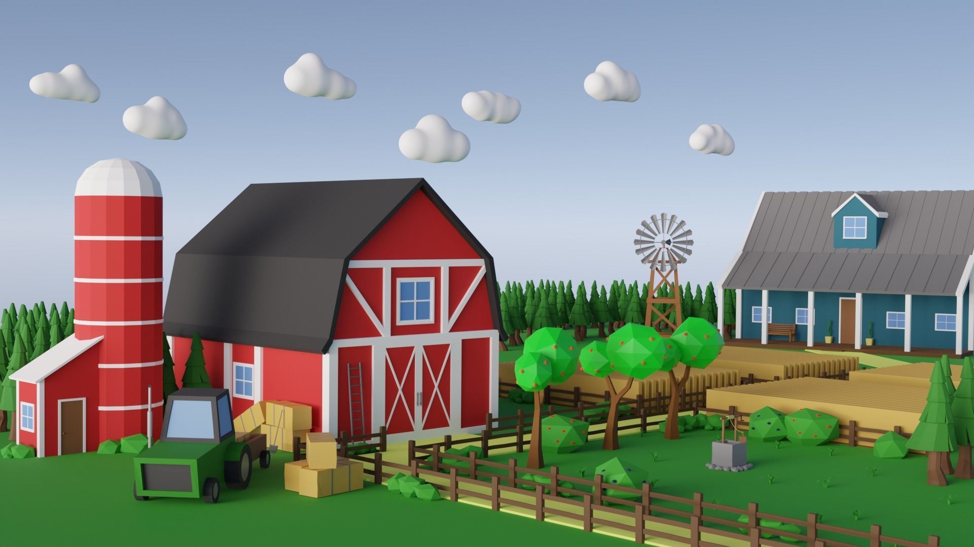 Low Poly Farm Low-poly 3D model_3