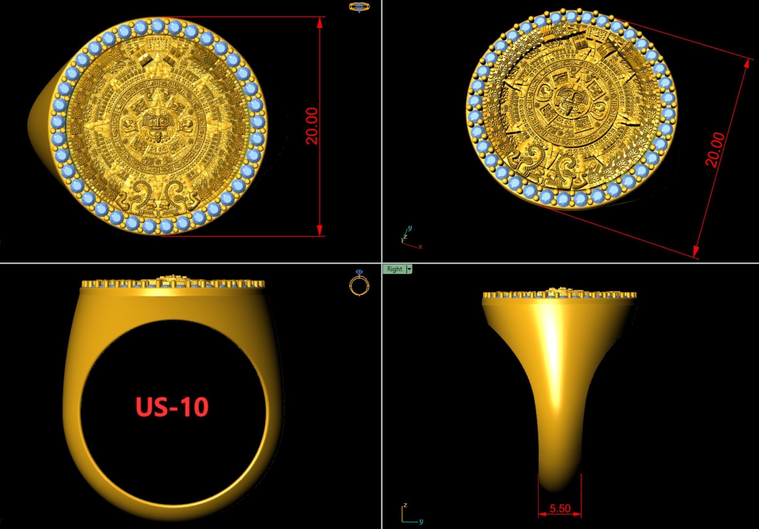 Diamond Mayan Calendar Ring  3D print model_6
