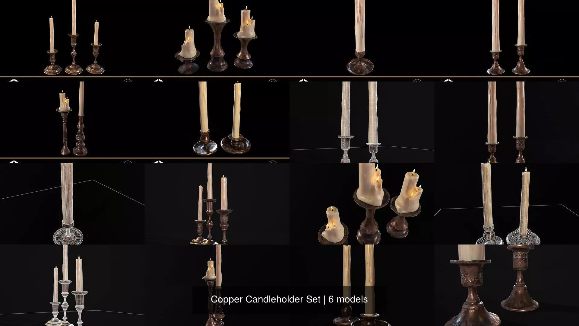 Copper Candleholder Set 3D Model Collection_7
