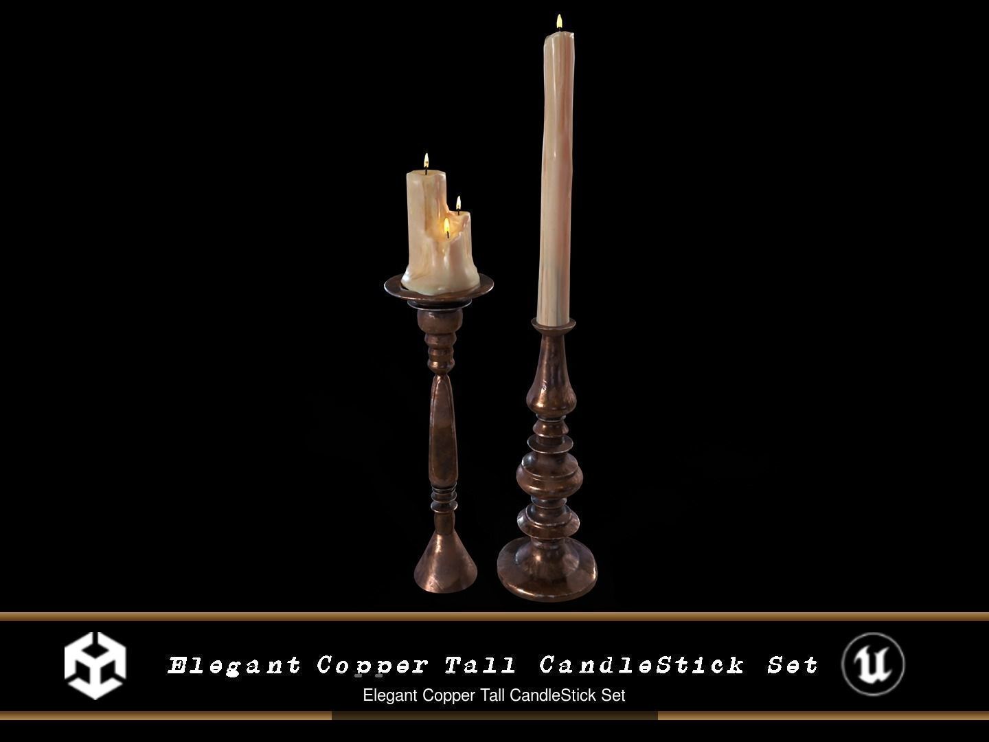 Copper Candleholder Set 3D Model Collection_12
