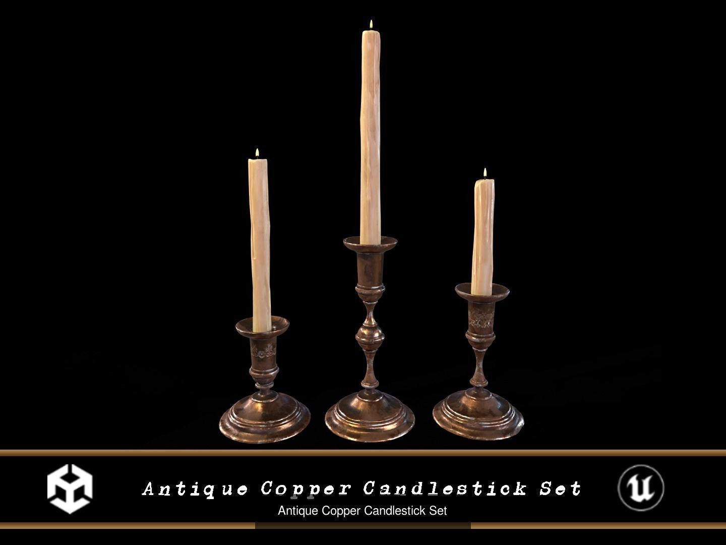 Copper Candleholder Set 3D Model Collection_8