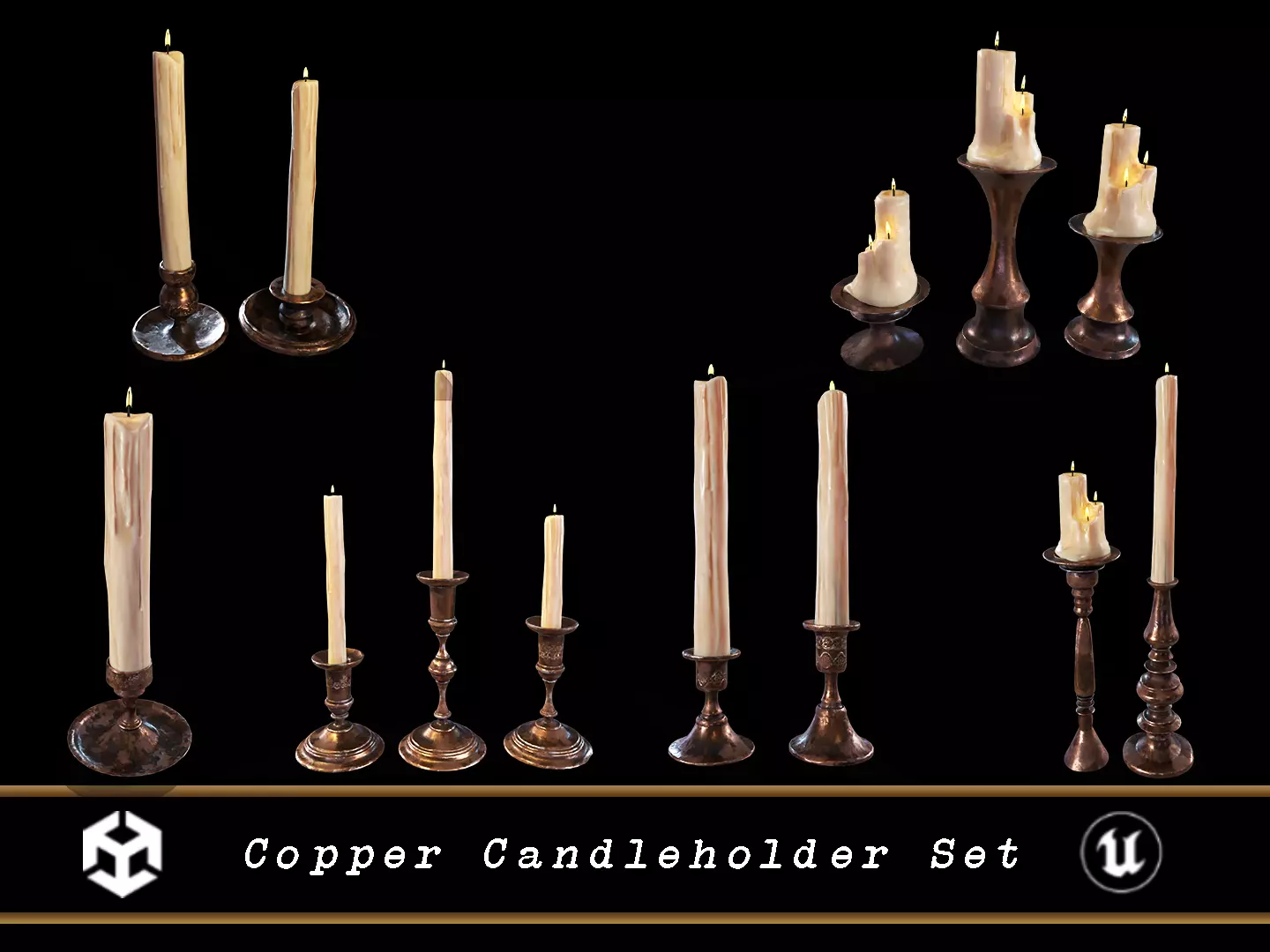 Copper Candleholder Set 3D Model Collection_0