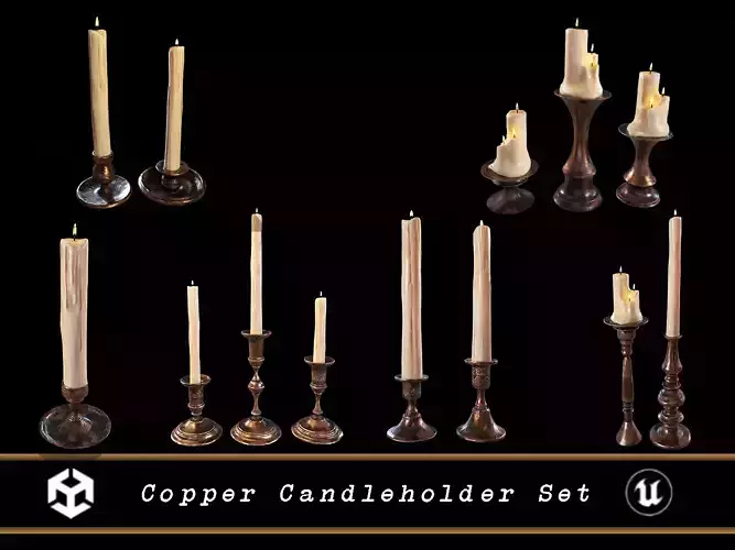 Copper Candleholder Set 3D Model Collection