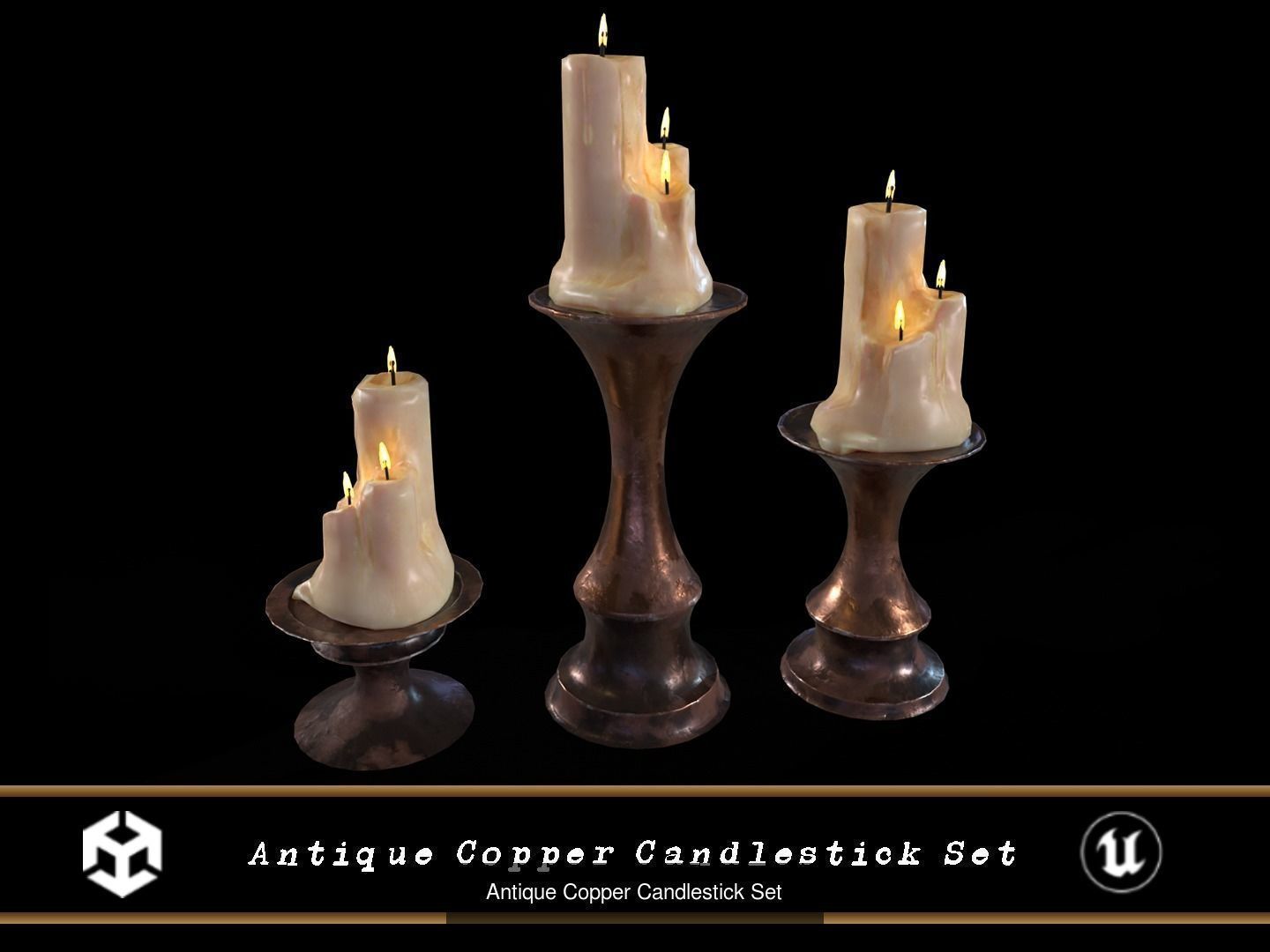 Copper Candleholder Set 3D Model Collection_9
