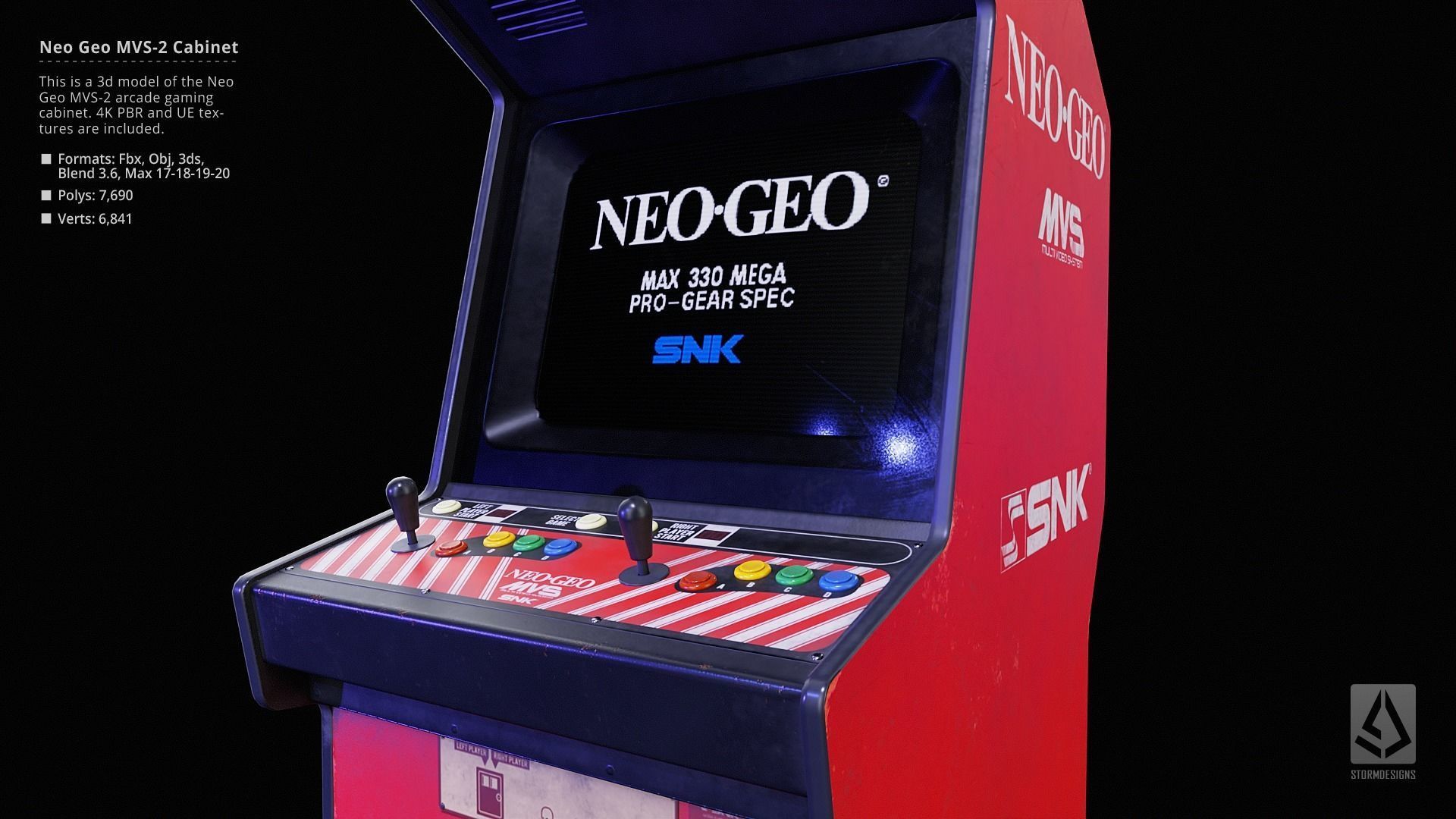 Neo Geo MVS-2 Upright Arcade Gaming Cabinet Low-poly 3D model_6