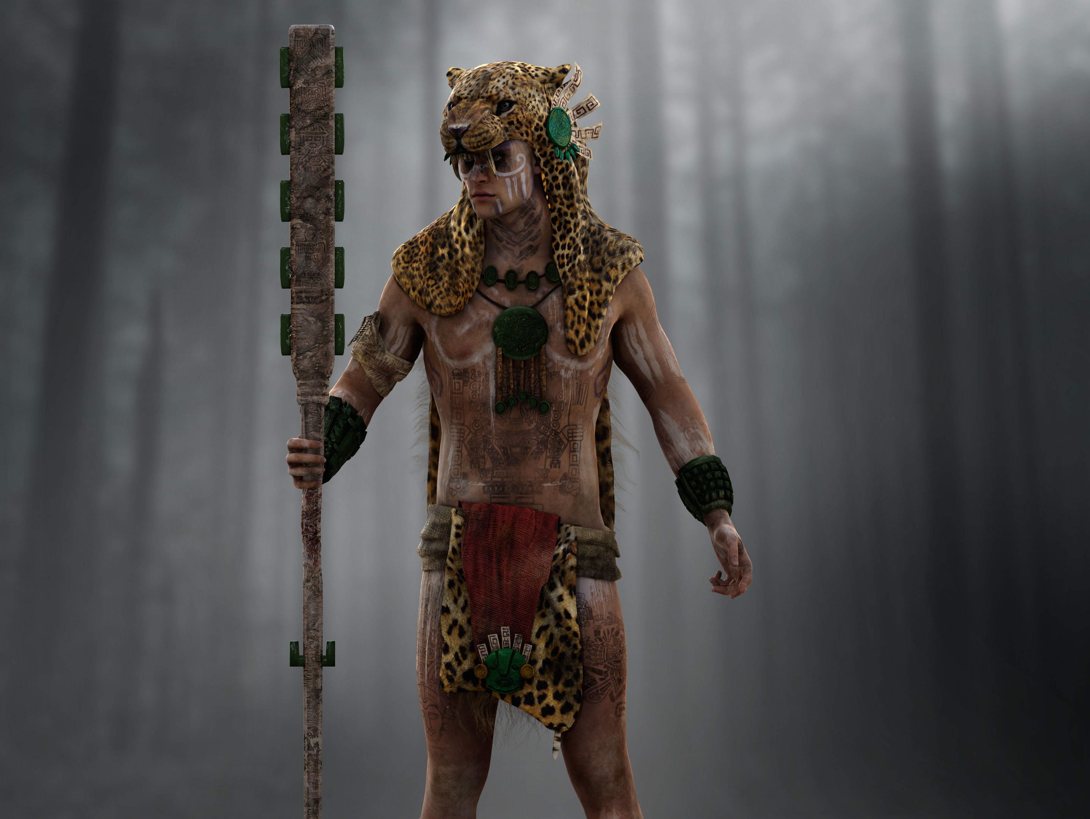 Mayan Warrior Low-poly 3D model_7