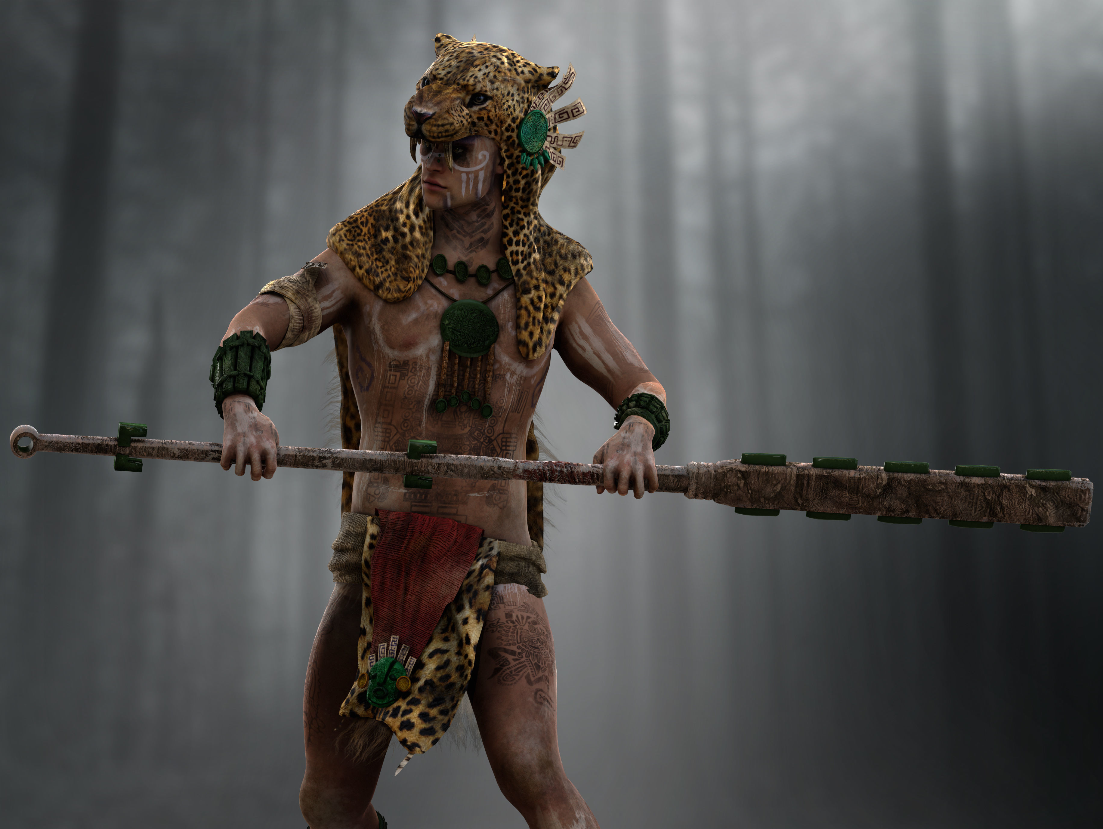 Mayan Warrior Low-poly 3D model_3