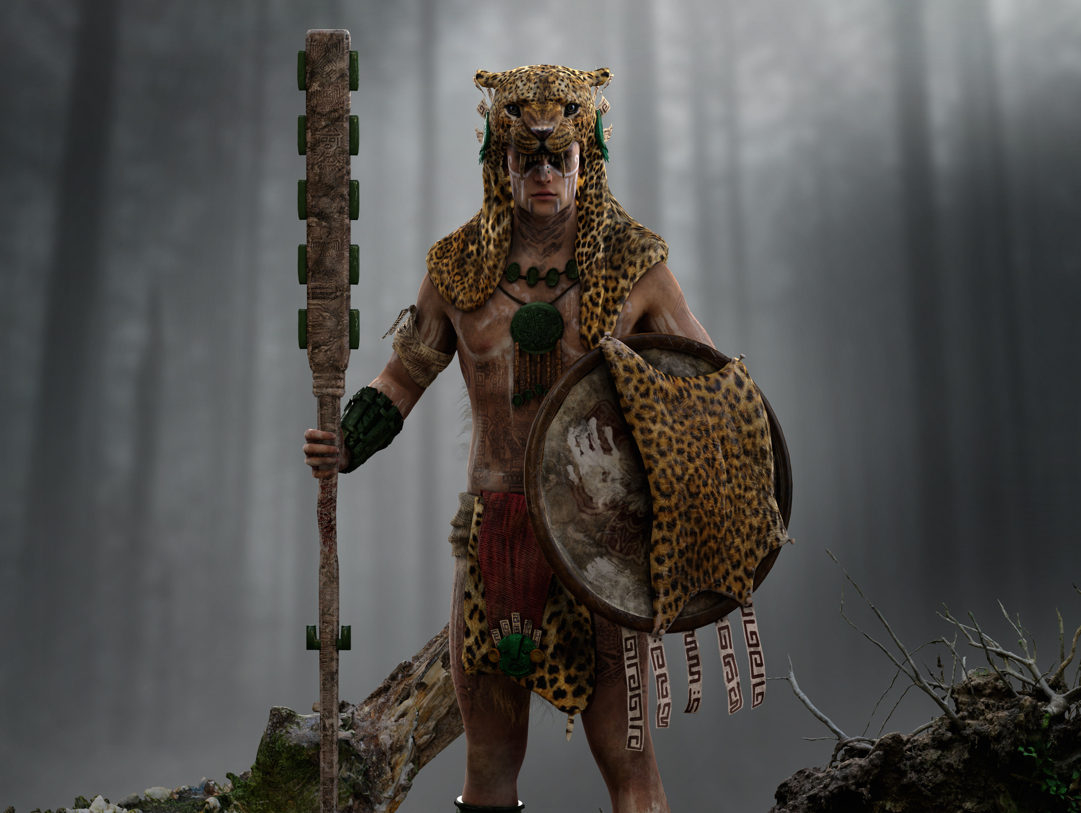 Mayan Warrior Low-poly 3D model_2