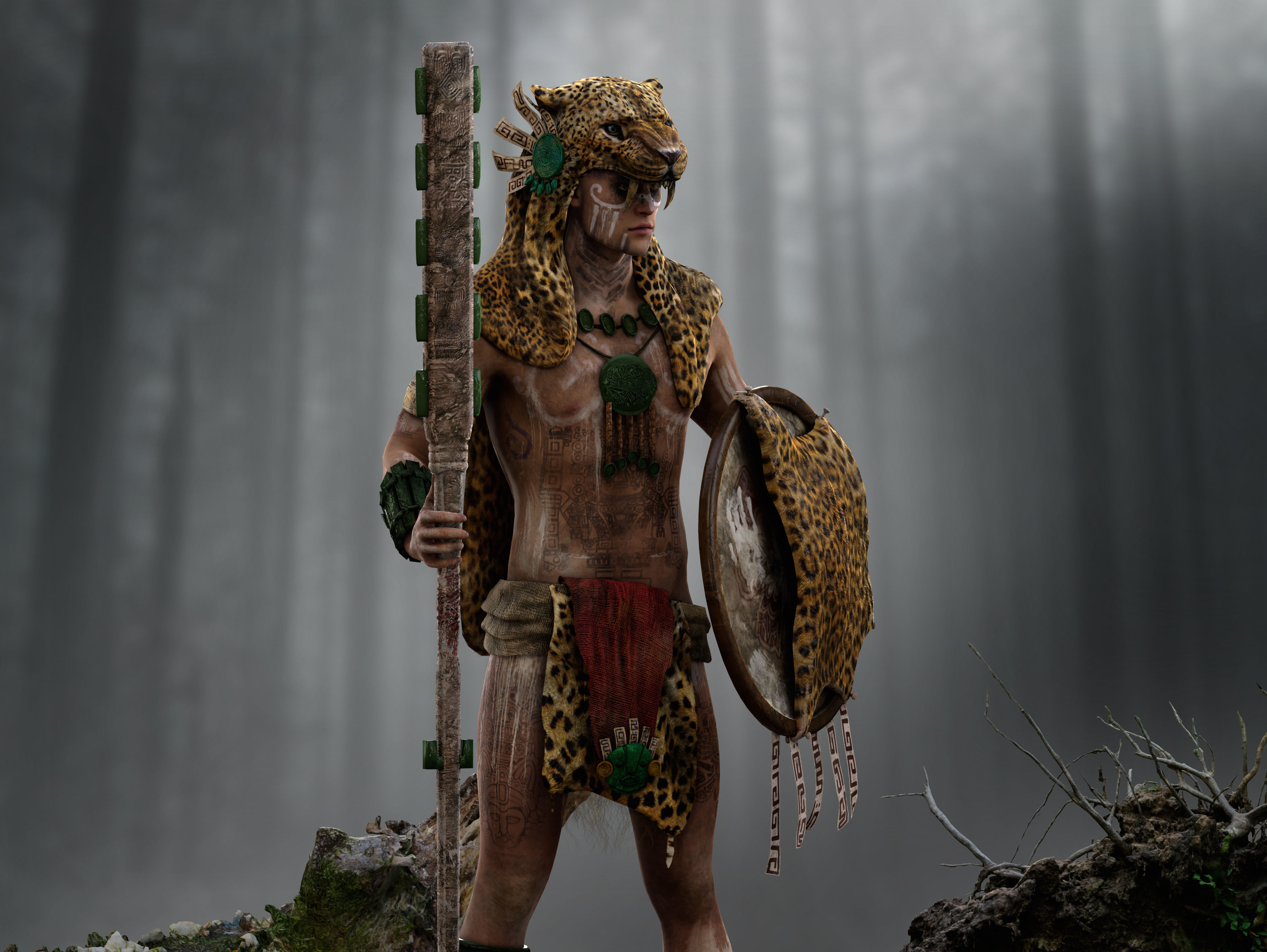 Mayan Warrior Low-poly 3D model_4
