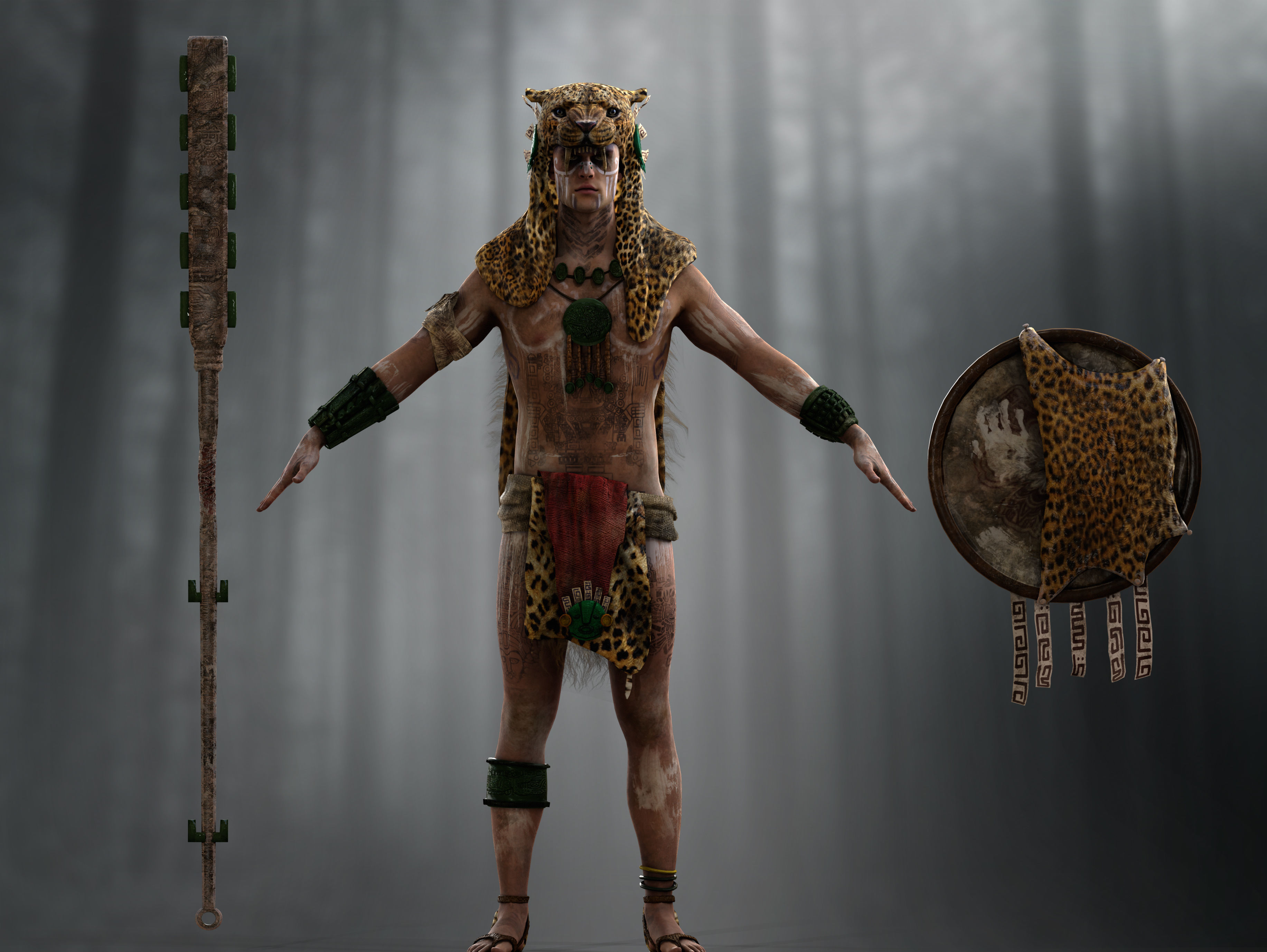 Mayan Warrior Low-poly 3D model_9