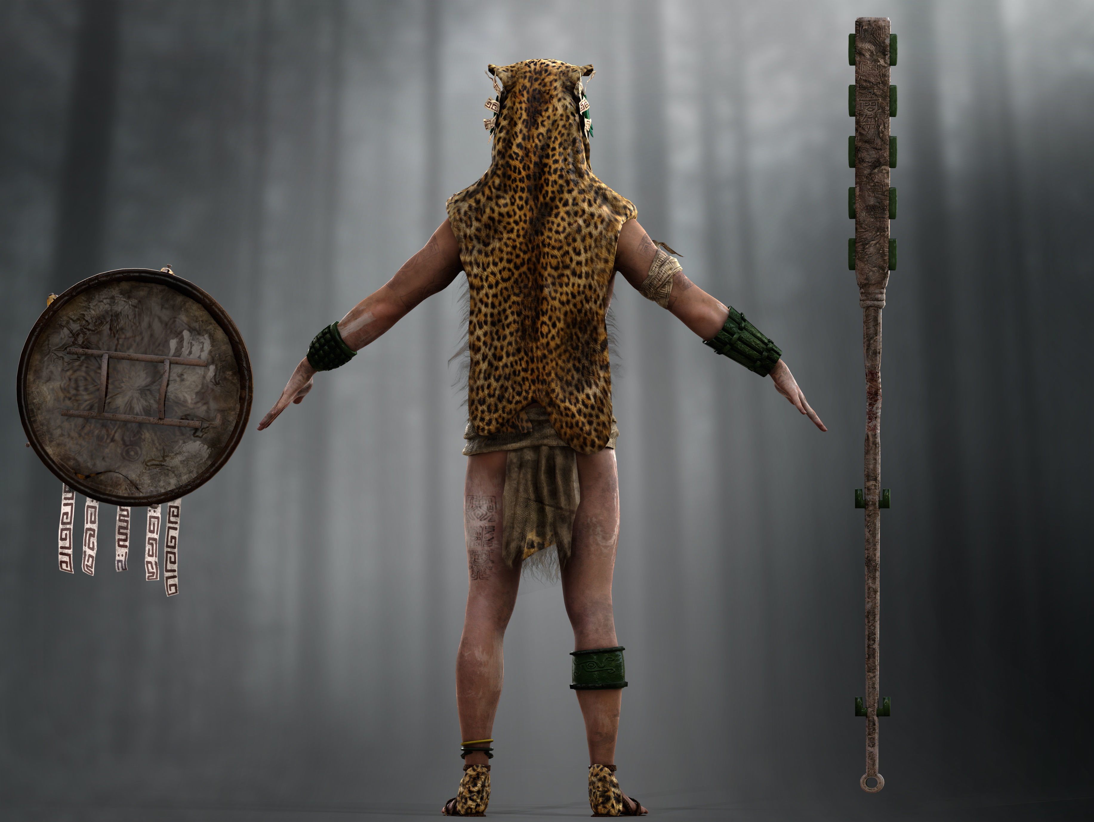 Mayan Warrior Low-poly 3D model_10