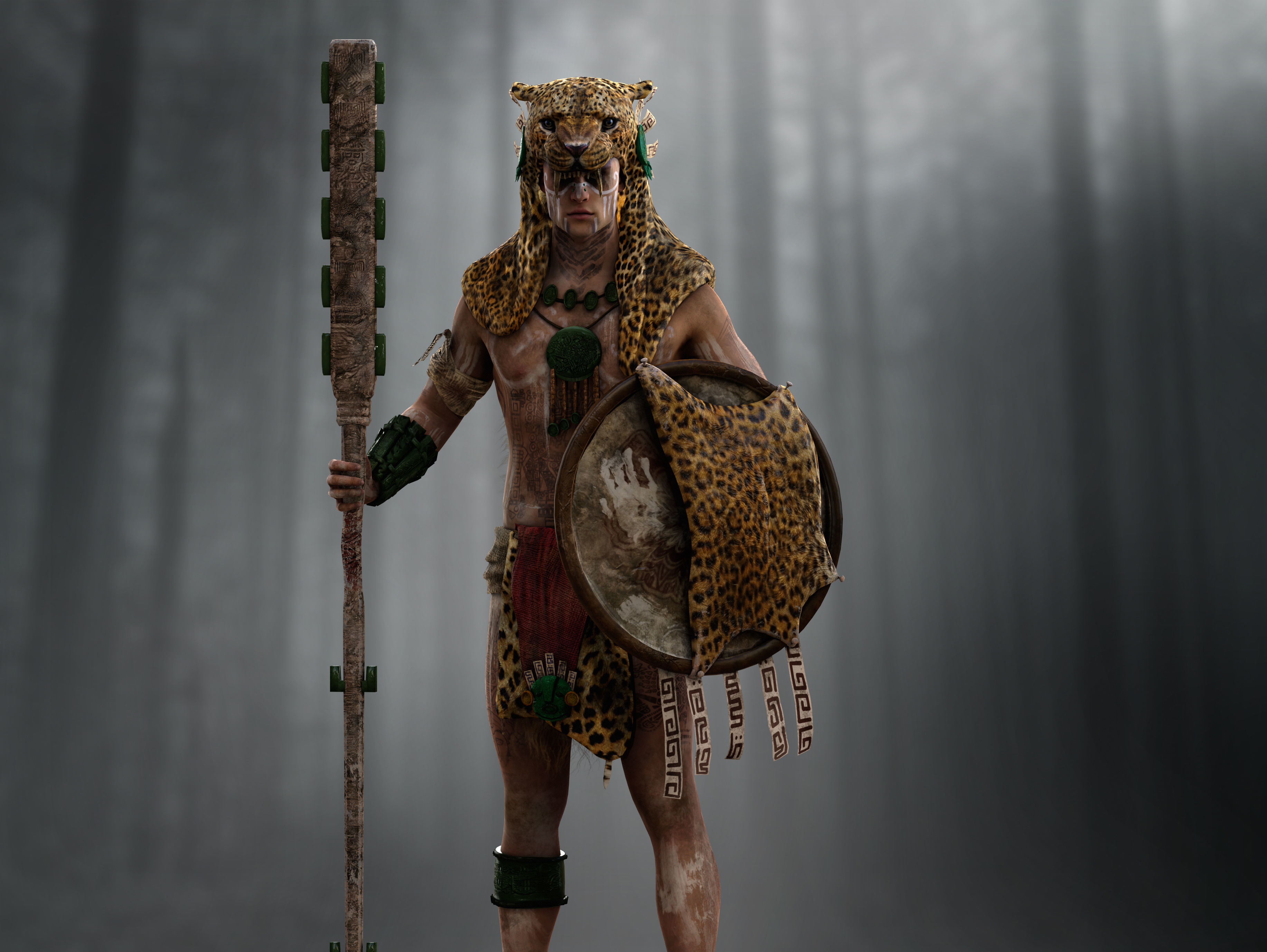 Mayan Warrior Low-poly 3D model_6