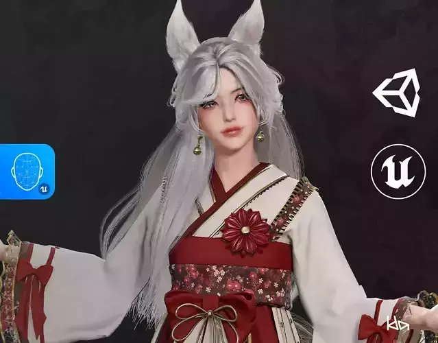 Kitsune Yuna - Game  Ready Low-poly 3D model