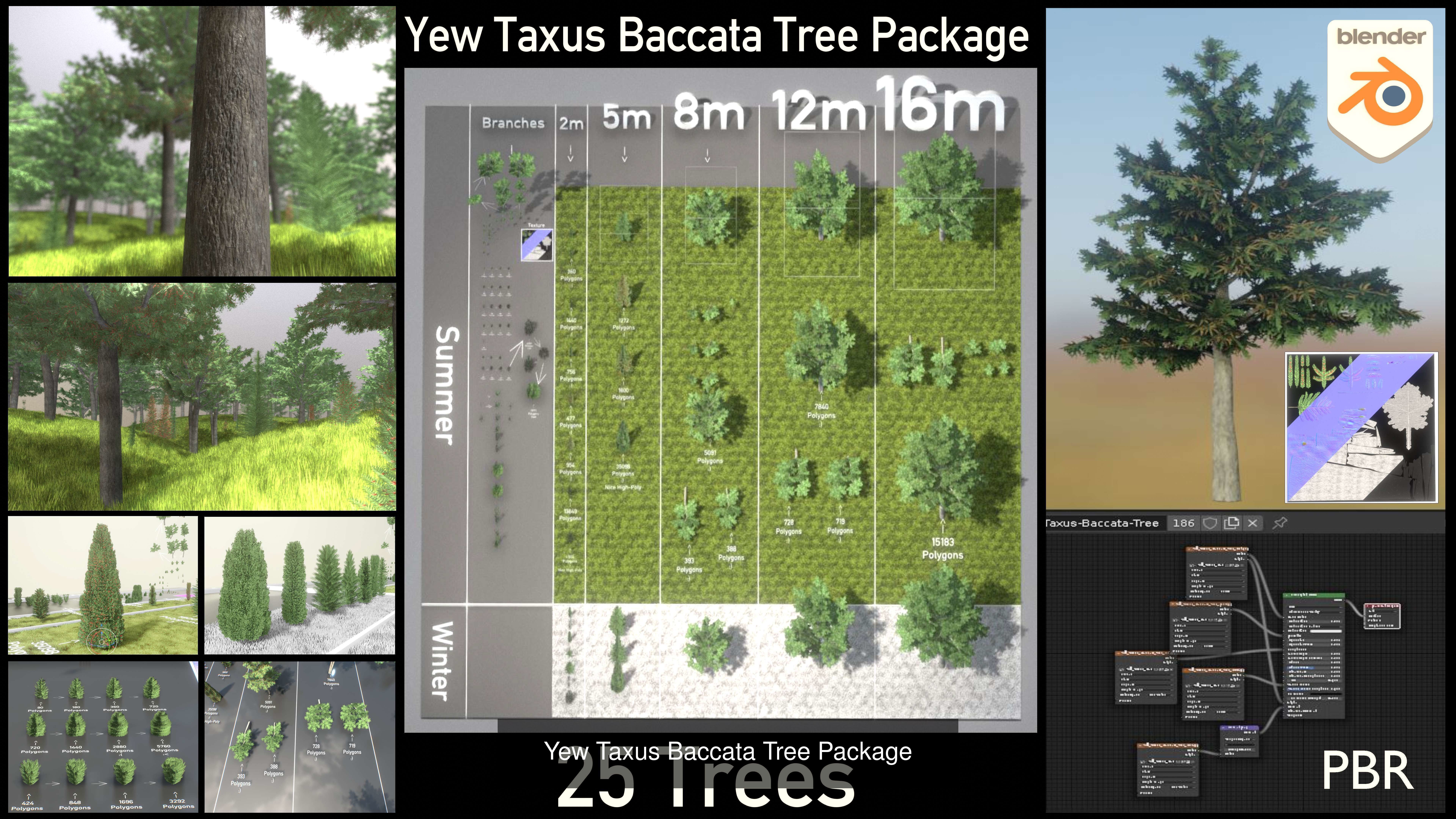 Walnut Honey Empress Black-Alder Yew-Taxus-Baccata Trees 3D Model Collection_8
