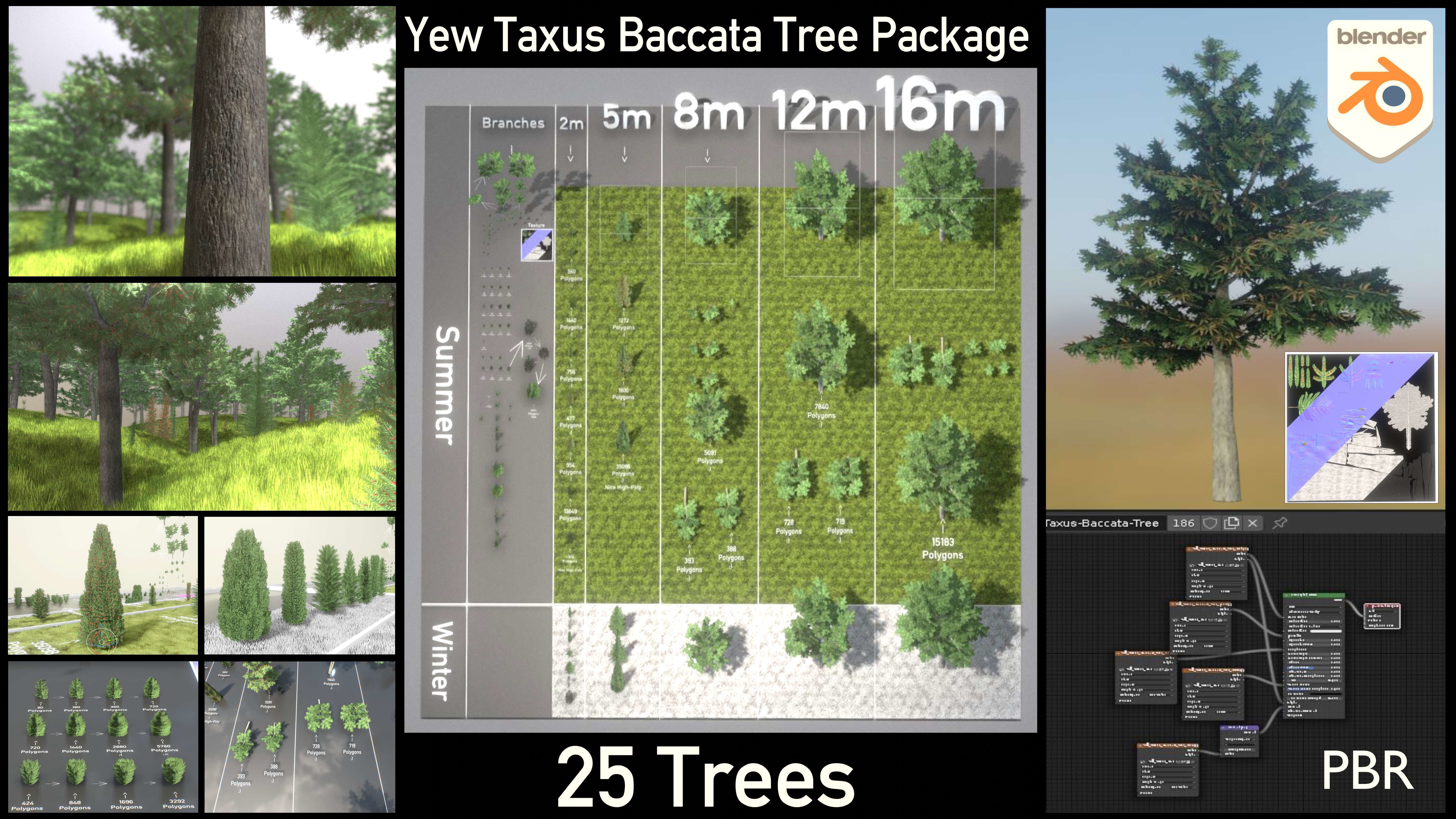 Walnut Honey Empress Black-Alder Yew-Taxus-Baccata Trees 3D Model Collection_56