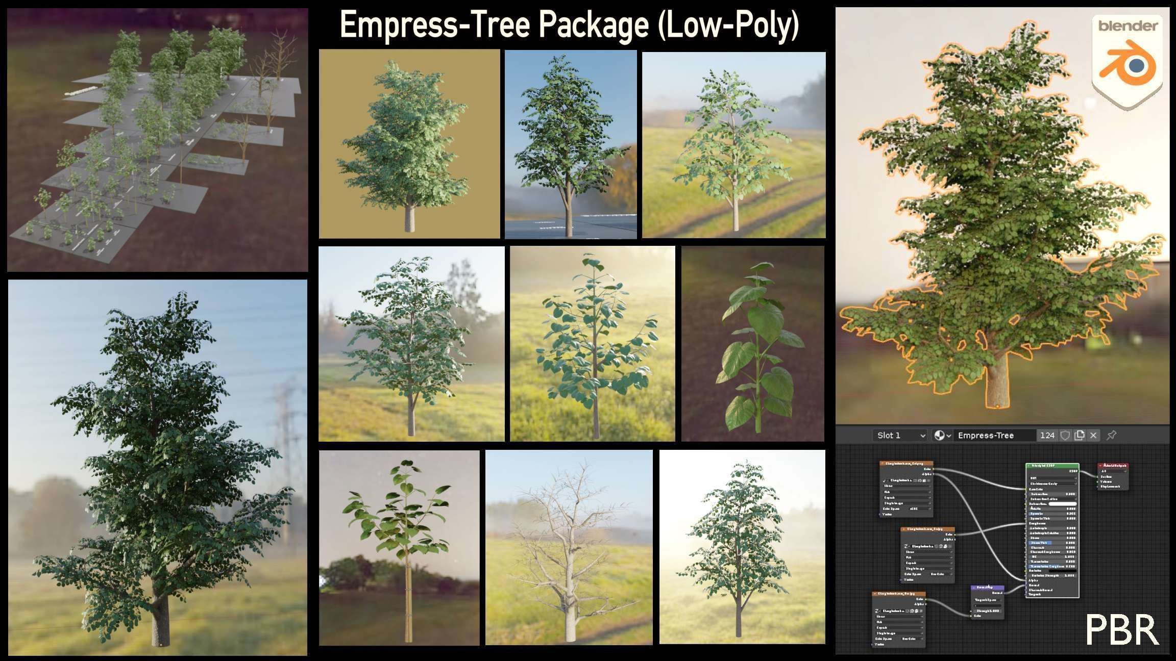 Walnut Honey Empress Black-Alder Yew-Taxus-Baccata Trees 3D Model Collection_94