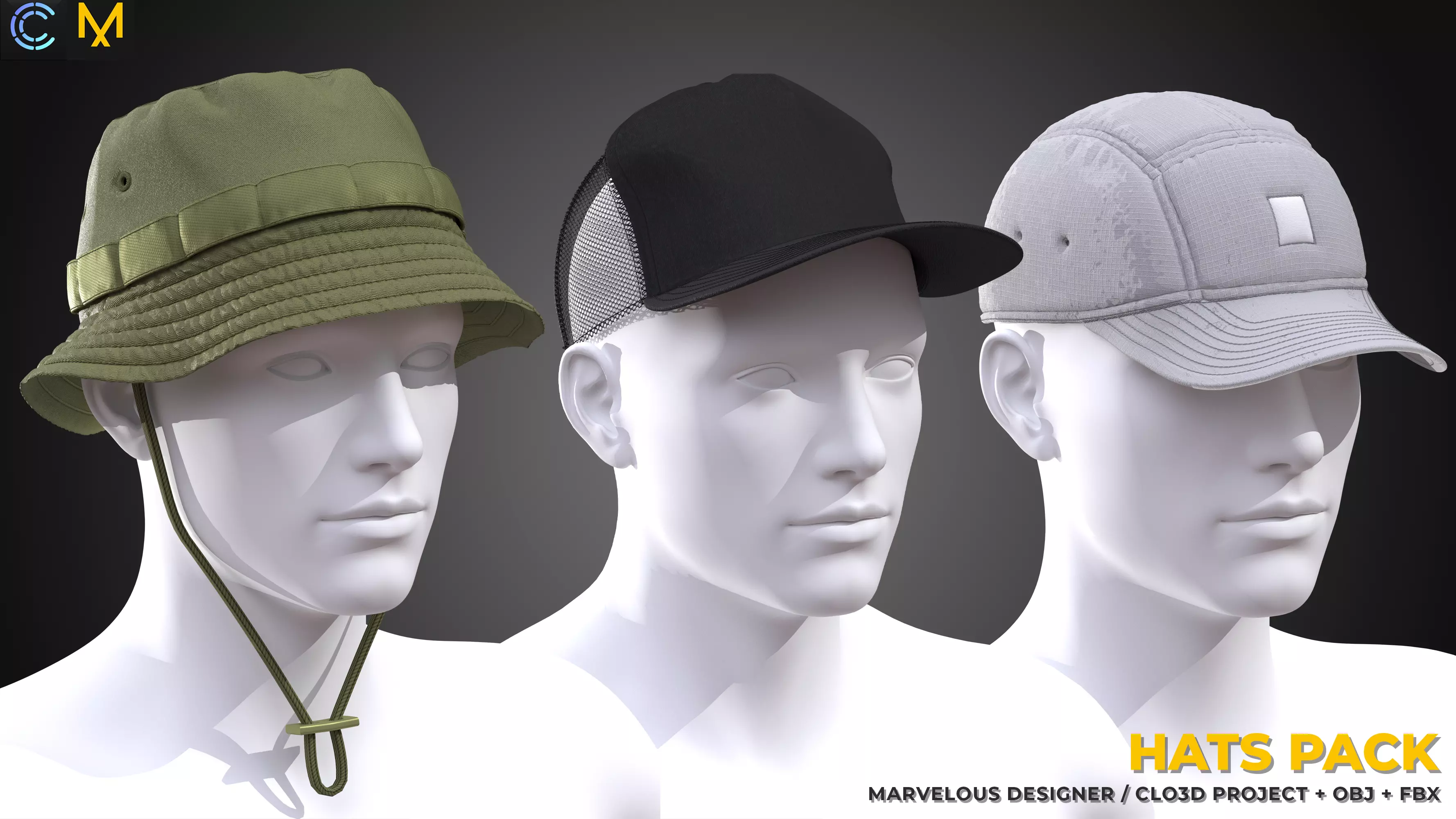 Mens Hats pack 3D model