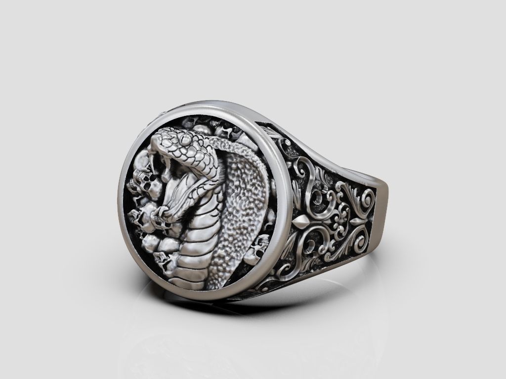 Cobra Skulls ring baroque pattern 3D print model_3