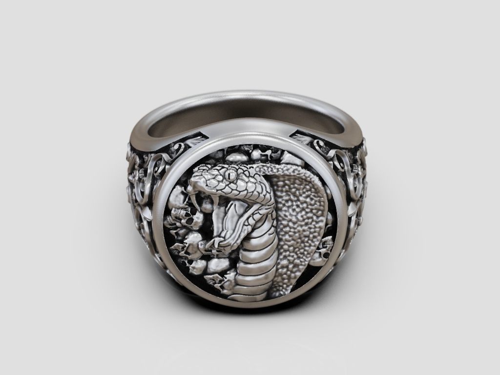 Cobra Skulls ring baroque pattern 3D print model_2