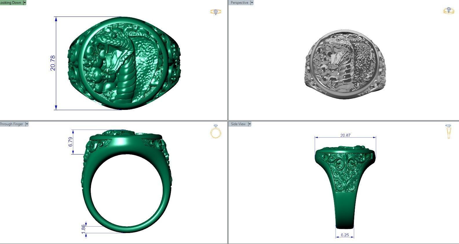 Cobra Skulls ring baroque pattern 3D print model_7