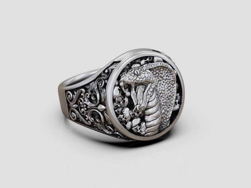 Cobra Skulls ring baroque pattern 3D print model_4