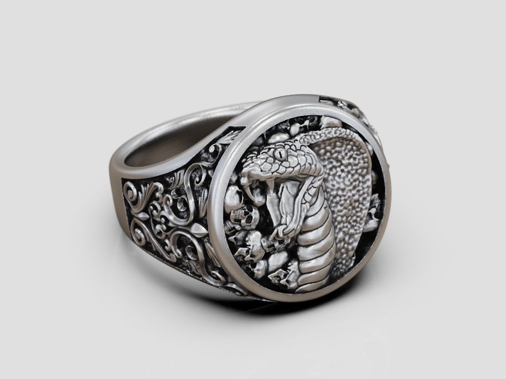 Cobra Skulls ring baroque pattern 3D print model_5