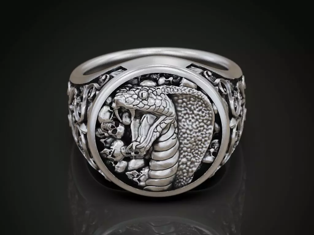 Cobra Skulls ring baroque pattern 3D print model_0