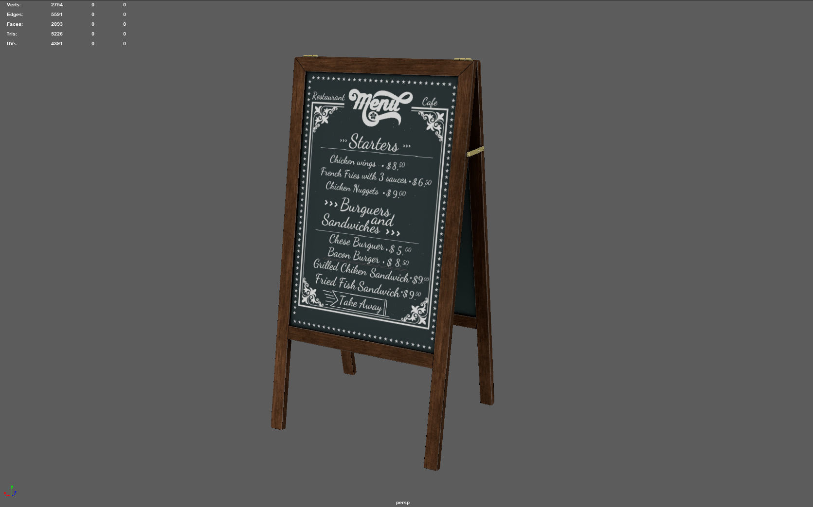 Restaurant Blackboard Low-poly 3D model_5